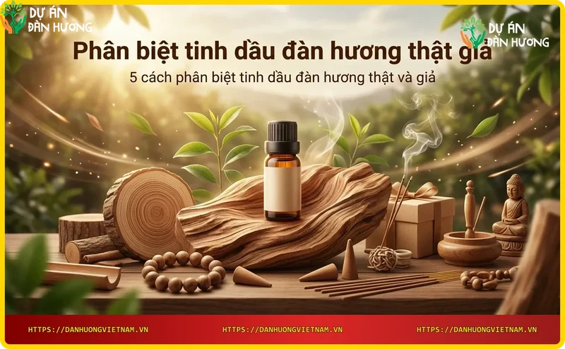 5 cách phân biệt tinh dầu đàn hương thật giả: mùi, màu sắc, thẩm thấu, giấy, nhãn mác