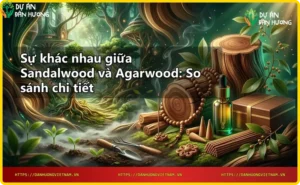 Bàn tay cầm nhang sandalwood và miếng trầm agarwood thể hiện sự nhầm lẫn phổ biến