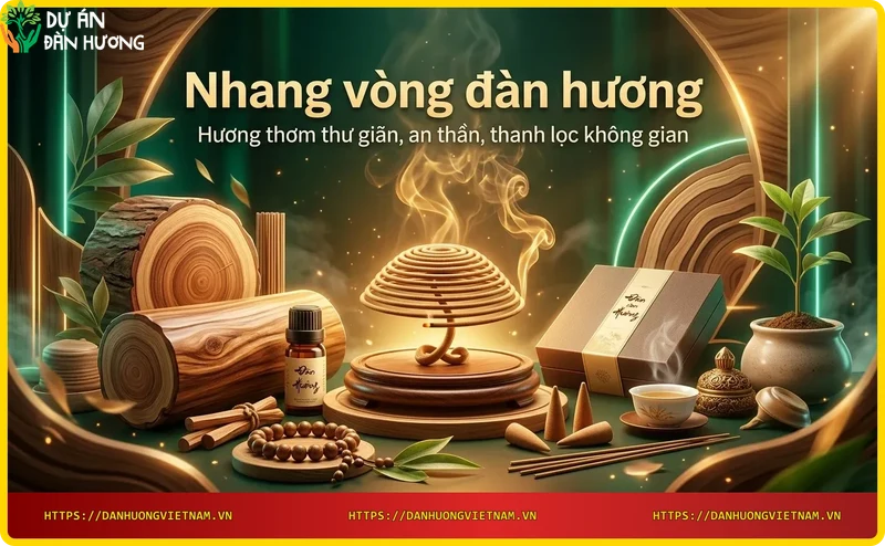 Bàn tay thắp nhang vòng đàn hương trong không gian thiền tĩnh lặng