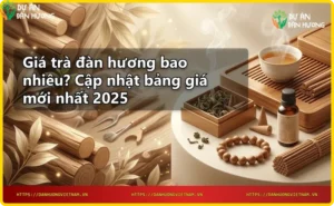 Các loại trà đàn hương: bột, viên, túi lọc trên nền gỗ ấm áp