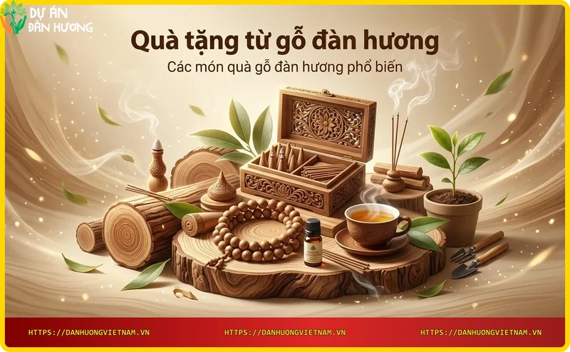 Các món quà từ gỗ đàn hương: tượng, vòng tay, hộp trang sức, tràng hạt
