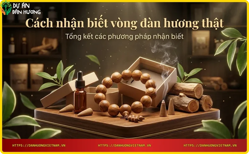 Các phương pháp nhận biết vòng đàn hương thật: quan sát vân, thử nước, cân trọng lượng, đốt thử