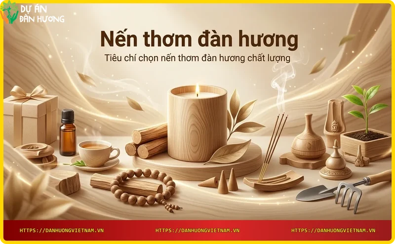 Các tiêu chí chọn nến thơm đàn hương: sáp tự nhiên, bấc cotton, tinh dầu nguyên chất