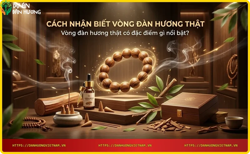 Cận cảnh vòng đàn hương thật với vân gỗ tự nhiên mịn đều