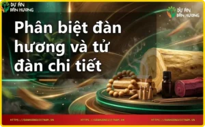 Cành đàn hương và khúc gỗ tử đàn trên nền gỗ mộc