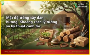 Cây đàn hương non với khoảng cách trồng được đo đạc chính xác