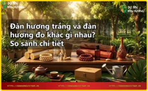 Cây đàn hương trắng và mặt cắt gỗ màu vàng nhạt