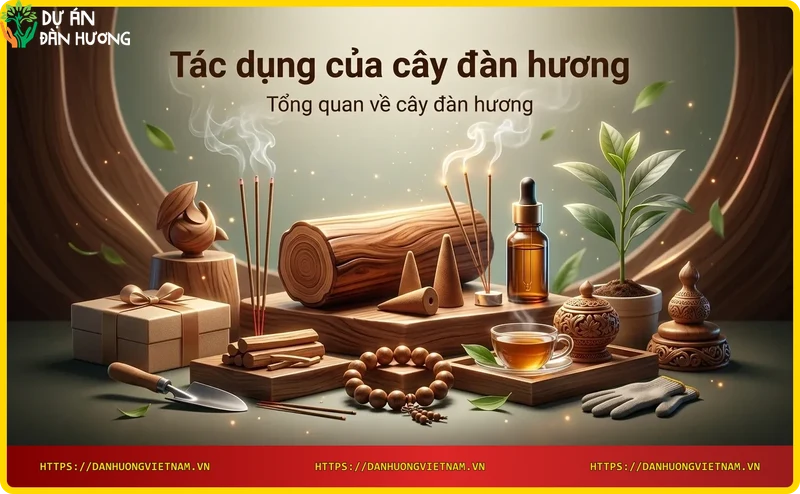Cây đàn hương trong tự nhiên với thân gỗ và lá xanh