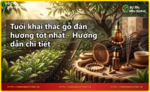 Cây đàn hương trưởng thành trong vườn ươm, mặt cắt lõi gỗ lộ rõ