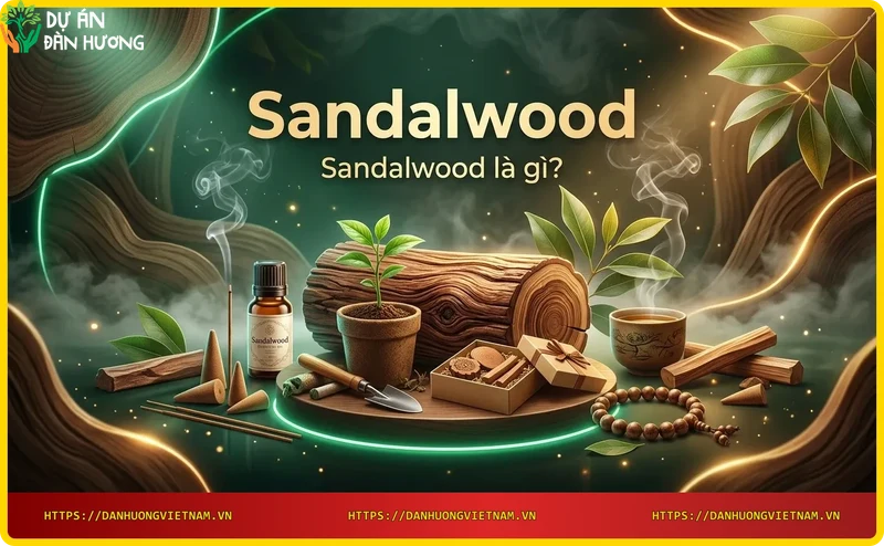 Cây đàn hương với thân gỗ và lá xanh trong rừng tự nhiên