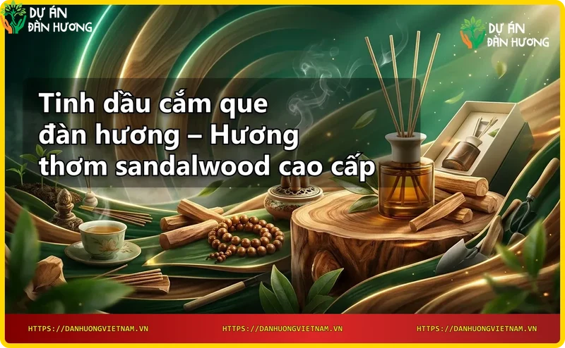 Chai tinh dầu cắm que đàn hương với que gỗ tự nhiên và ánh sáng ấm