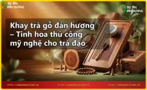 Chi tiết chạm khắc thủ công trên khay trà gỗ đàn hương