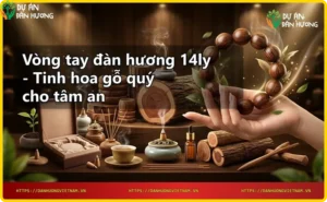 Chi tiết vòng tay đàn hương 14ly với vân gỗ tự nhiên