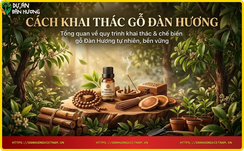 Đống gỗ đàn hương mới khai thác xếp chồng, lộ rõ lõi gỗ màu nâu sẫm