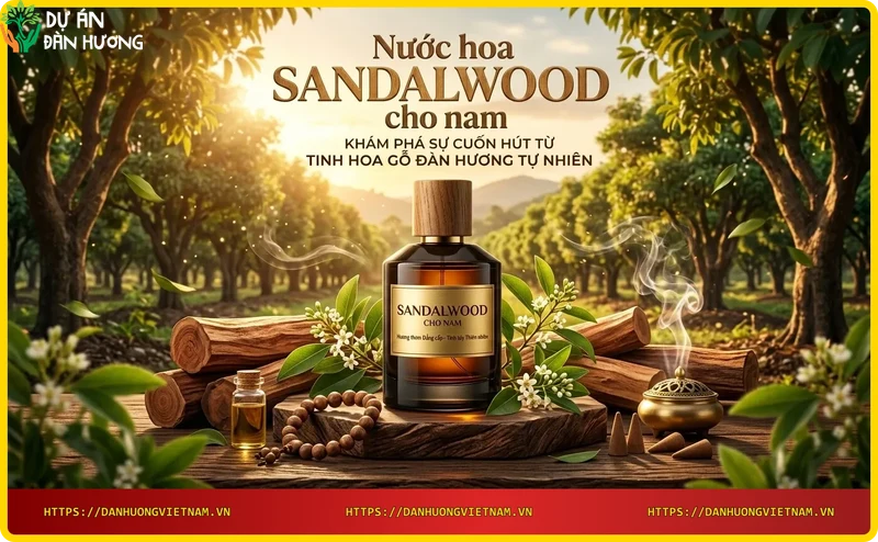 Gỗ đàn hương thô và chai nước hoa sandalwood