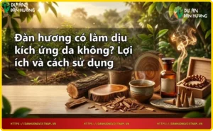 Gỗ đàn hương và tinh dầu đàn hương nguyên chất, biểu tượng của liệu pháp làm dịu da tự nhiên