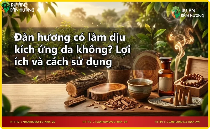 Gỗ đàn hương và tinh dầu đàn hương nguyên chất, biểu tượng của liệu pháp làm dịu da tự nhiên