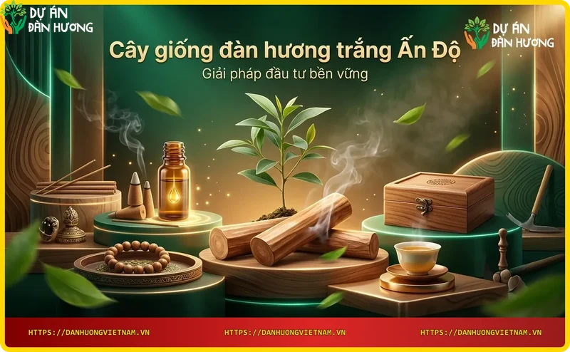 Hàng cây giống đàn hương trắng Ấn Độ trong vườn ươm