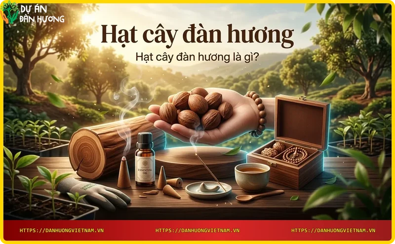 Hạt cây đàn hương màu nâu đen trên nền gỗ