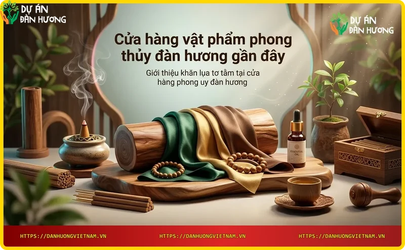 Khăn lụa tơ tằm cao cấp đặt cạnh đàn hương tại cửa hàng phong thủy