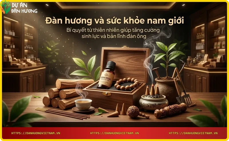 Khúc gỗ đàn hương cùng tinh dầu và vòng tay