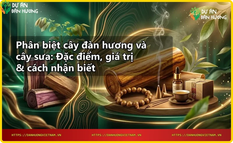 Khúc gỗ đàn hương và gỗ sưa cạnh nhau cho thấy sự khác biệt về màu sắc và vân gỗ