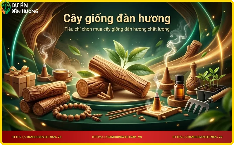 Kiểm tra cây giống đàn hương – chọn cây có thân thẳng, lá xanh, không sâu bệnh