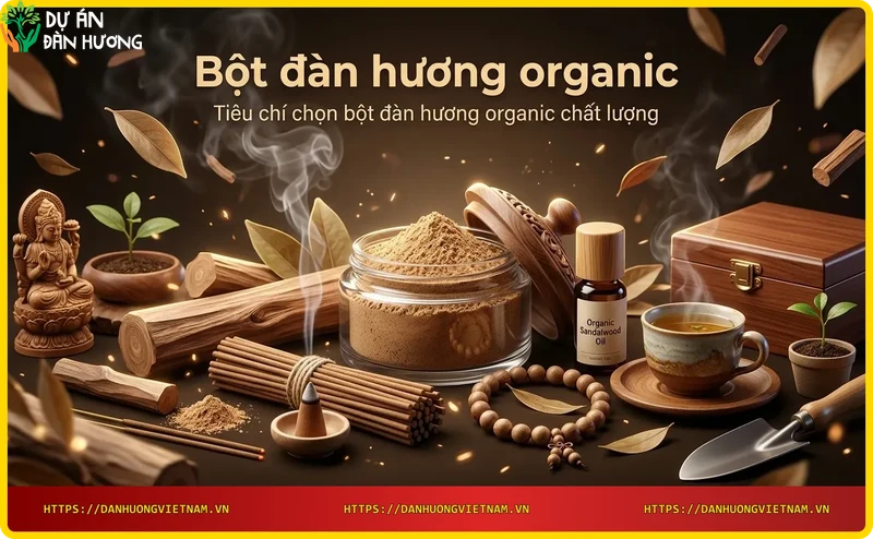 Kiểm tra chất lượng bột đàn hương organic với kính lúp và chứng nhận hữu cơ