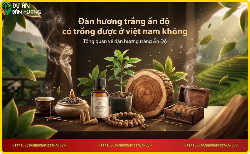 Lá và thân cây đàn hương trắng xanh tốt
