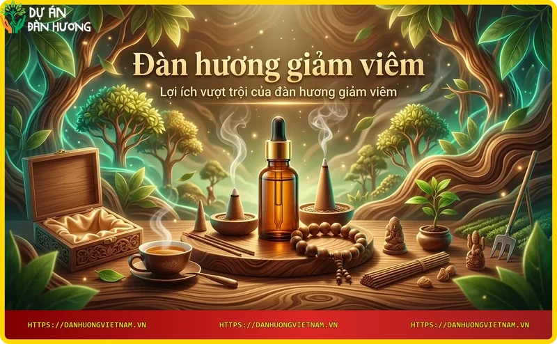 Lợi ích đàn hương giảm viêm: tinh dầu đàn hương và dụng cụ massage, không gian thư giãn