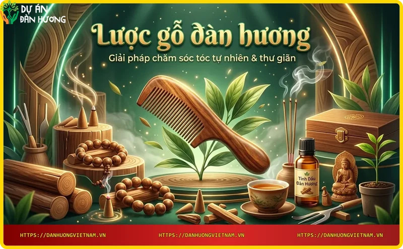 Lược gỗ đàn hương chải tóc mượt mà, mang lại cảm giác thư giãn và dưỡng tóc
