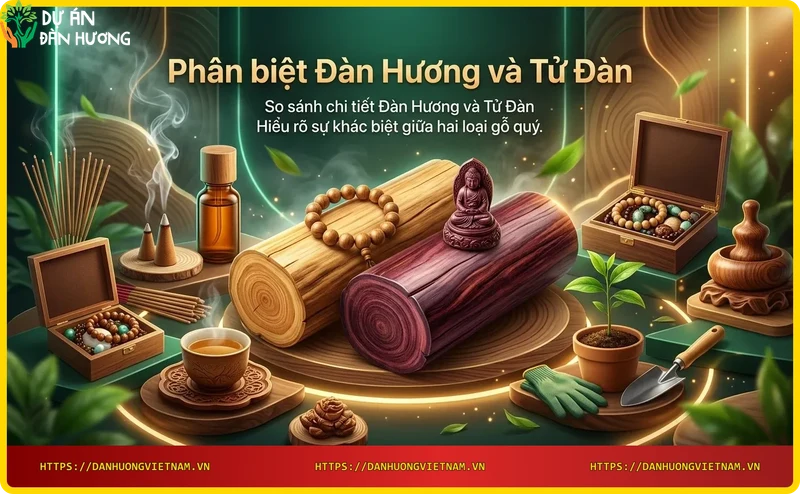 Mặt cắt gỗ đàn hương vàng nhạt và gỗ tử đàn tím nâu với vân xoắn