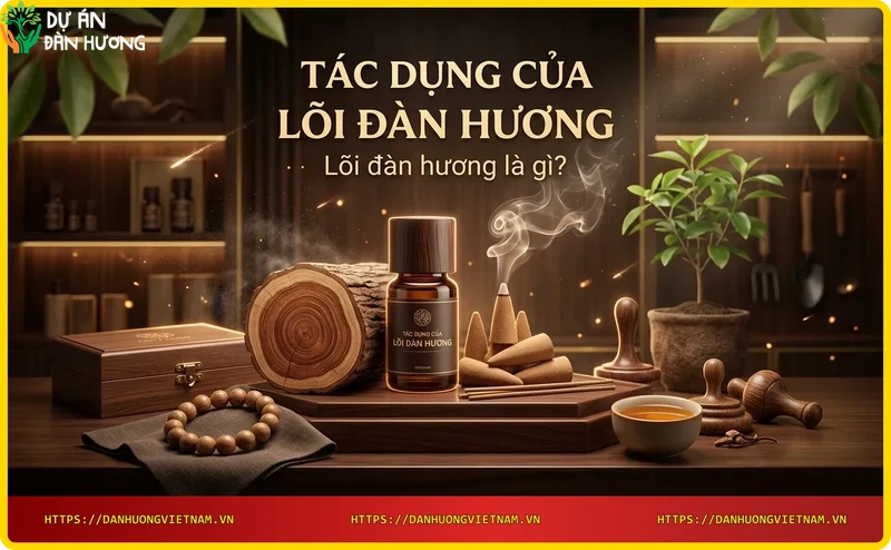 Mặt cắt lõi gỗ đàn hương với vân gỗ và tinh dầu