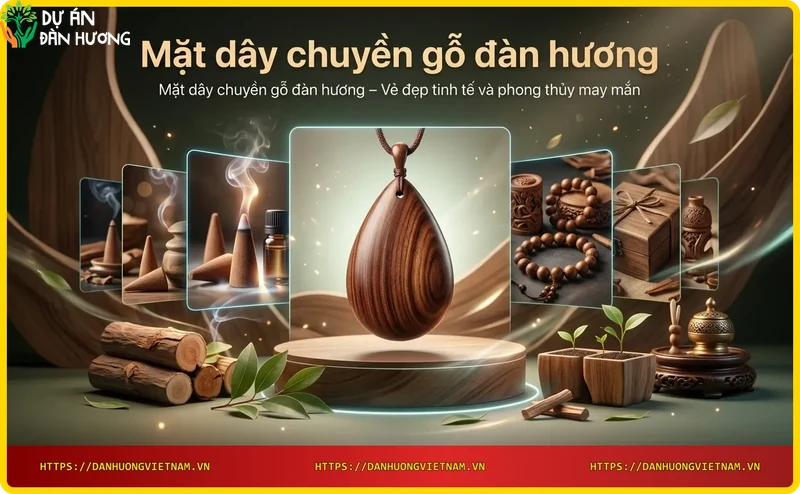 Mặt dây chuyền gỗ đàn hương trên nền gỗ tự nhiên