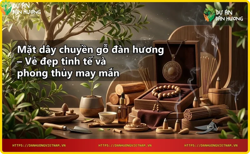 Mặt dây chuyền gỗ đàn hương trên nền gỗ tự nhiên