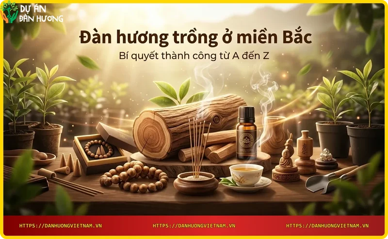 Người nông dân chăm sóc cây đàn hương non ở miền Bắc