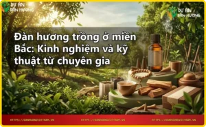 Người nông dân chăm sóc cây đàn hương non ở miền Bắc