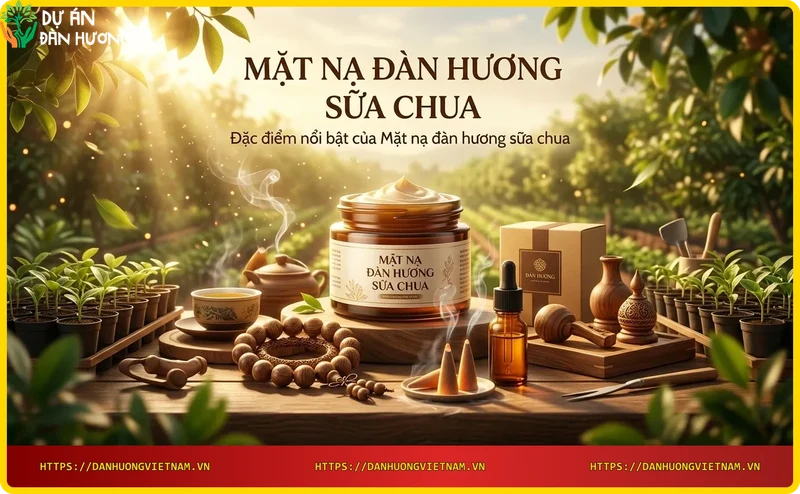 Nguyên liệu tự nhiên của mặt nạ đàn hương sữa chua: bột đàn hương, sữa chua tươi và lá đàn hương