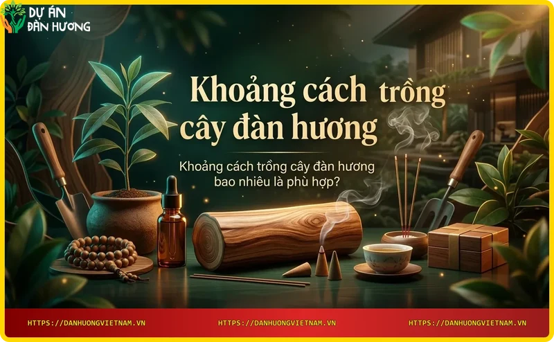 Nông dân đo khoảng cách trồng cây đàn hương