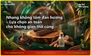 Que nhang không tăm đàn hương được cầm trên tay, khói hương bay