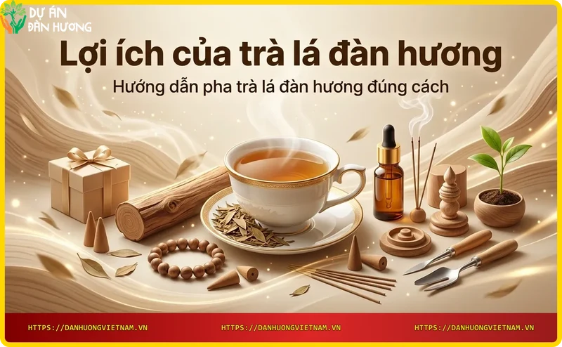 Quy trình pha trà lá đàn hương với ấm và tách sứ