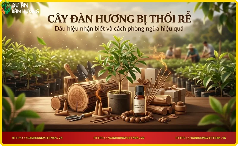 Rễ cây đàn hương bị thối có màu nâu đen và mềm nhũn