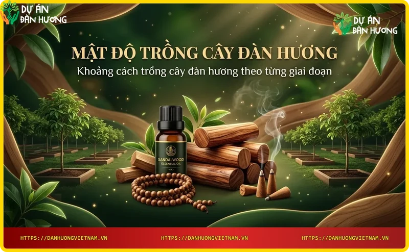 Sơ đồ minh họa khoảng cách trồng cây đàn hương 4x4m và 5x5m theo từng giai đoạn