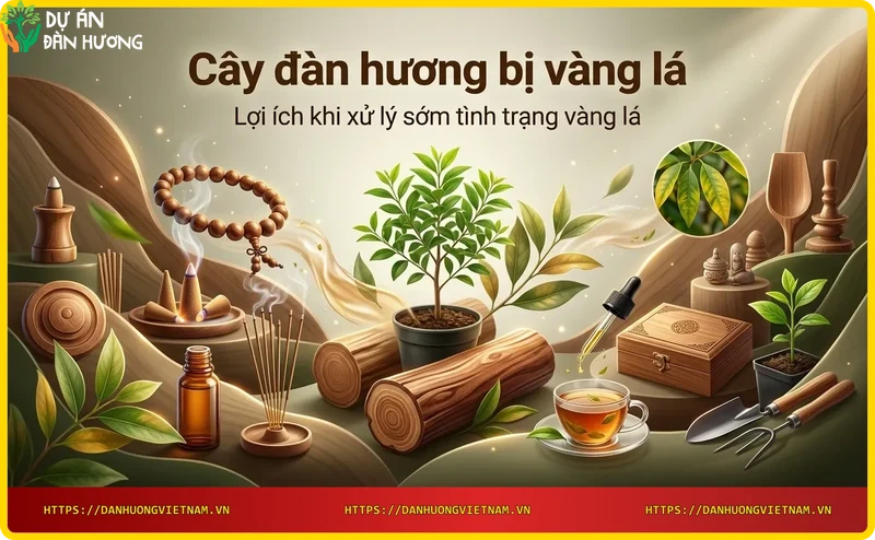 So sánh cây đàn hương khỏe mạnh và cây bị vàng lá