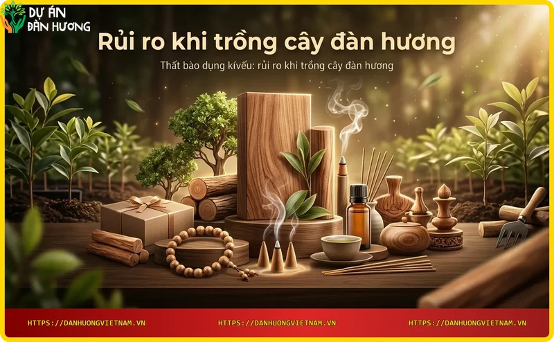 So sánh cây đàn hương khỏe mạnh và cây bị bệnh, minh họa rủi ro tiềm ẩn