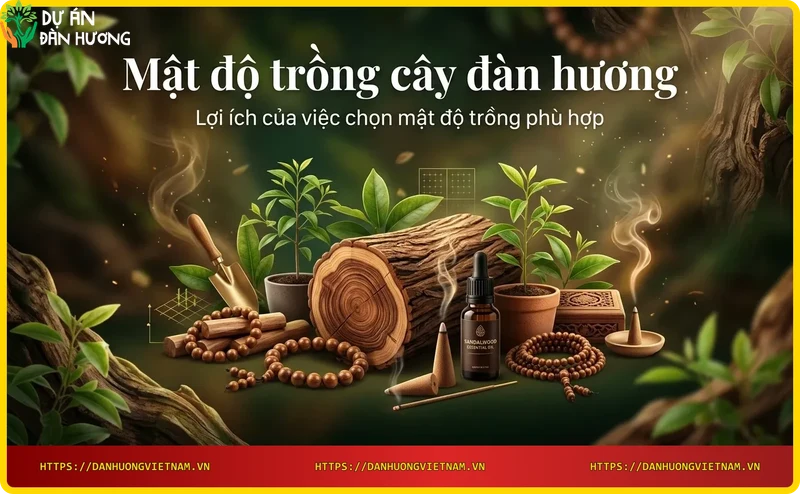 So sánh cây đàn hương phát triển tốt (trái) và cây còi cọc do mật độ dày (phải)