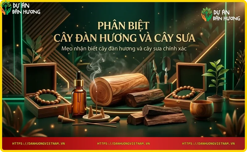 So sánh lá cây đàn hương (nhỏ, đơn) và lá cây sưa (kép, nhiều lá chét)