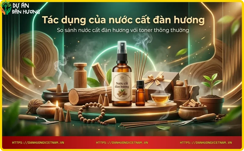 So sánh nước cất đàn hương tự nhiên bên trái và toner hóa chất bên phải