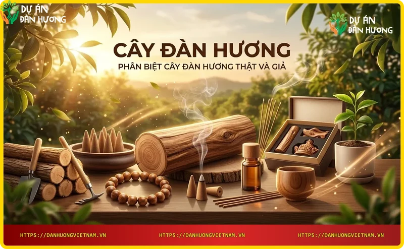 Tay cầm mảnh gỗ đàn hương thật, khói nhang bay lên
