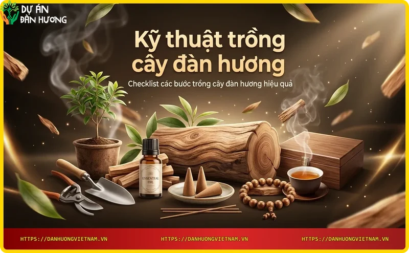Tay người nông dân đặt cây đàn hương vào hố trồng